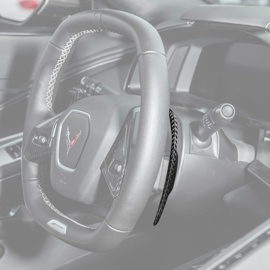 2020-Up Corvette C8 DRY CARBON FIBER Steering Wheel Paddle Shifters Replacement image 1