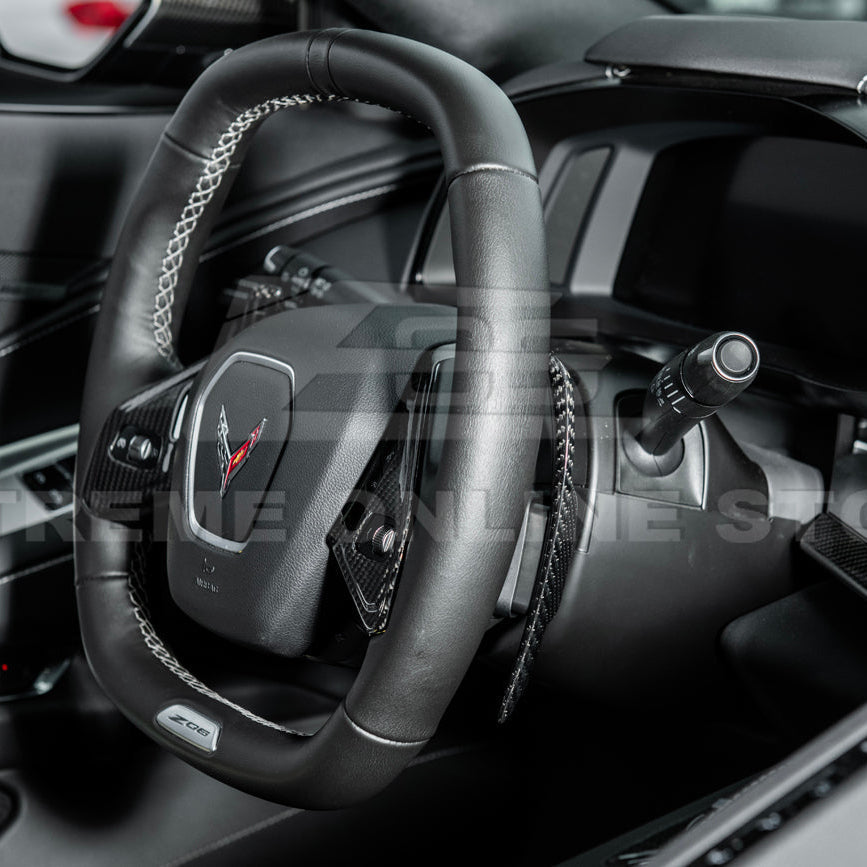 2020-Up Corvette C8 DRY CARBON FIBER Steering Wheel Paddle Shifters Replacement image 5