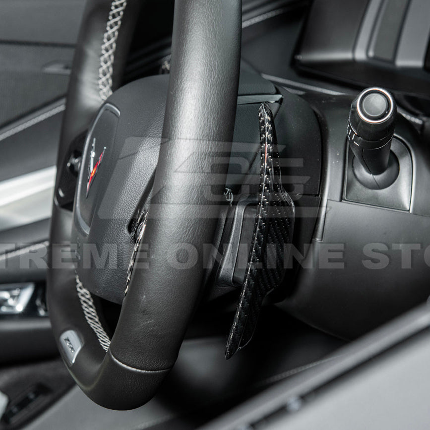 2020-Up Corvette C8 DRY CARBON FIBER Steering Wheel Paddle Shifters Replacement image 6