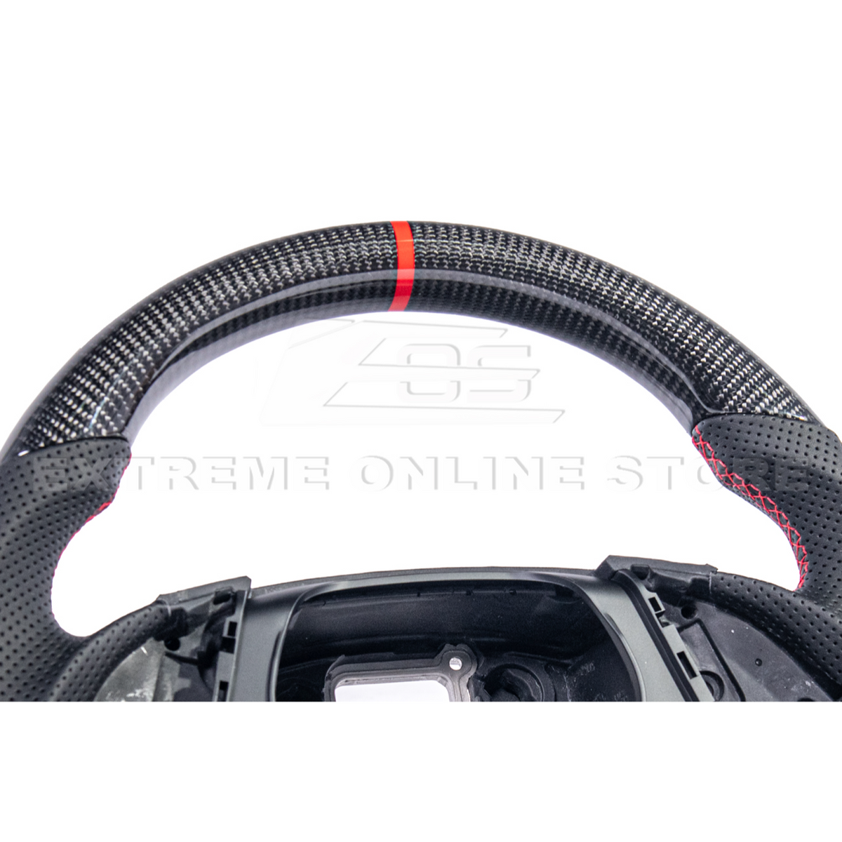 2016-2024 CAMARO CARBON FIBER Perforated Leather Red Stripe Steering Wheel image 9