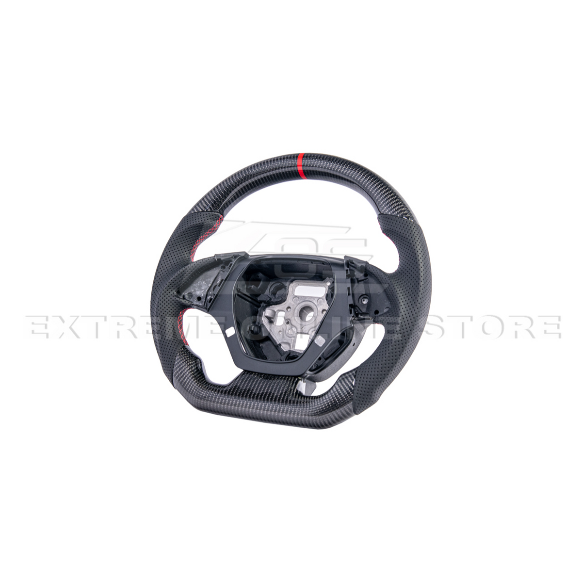 2016-2024 CAMARO CARBON FIBER Perforated Leather Red Stripe Steering Wheel image 5