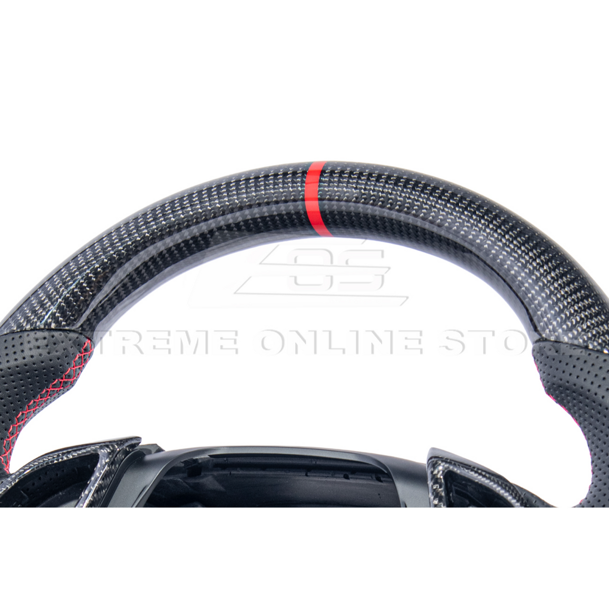 2016-2024 CAMARO CARBON FIBER Perforated Leather Red Stripe Steering Wheel image 19