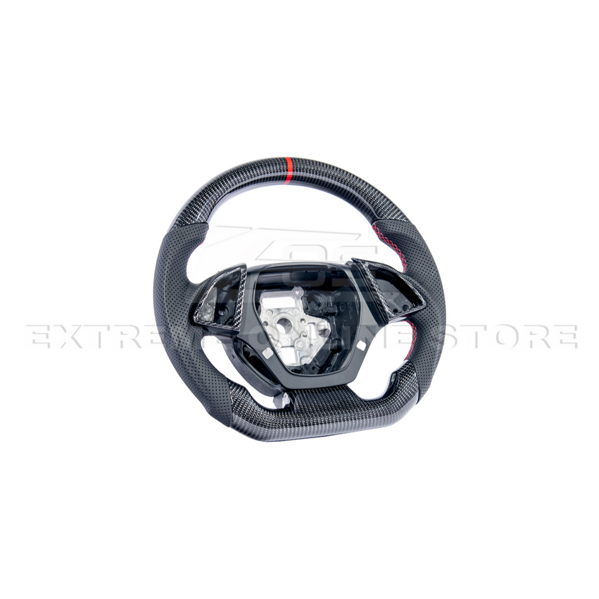 2016-2024 CAMARO CARBON FIBER Perforated Leather Red Stripe Steering Wheel image 15