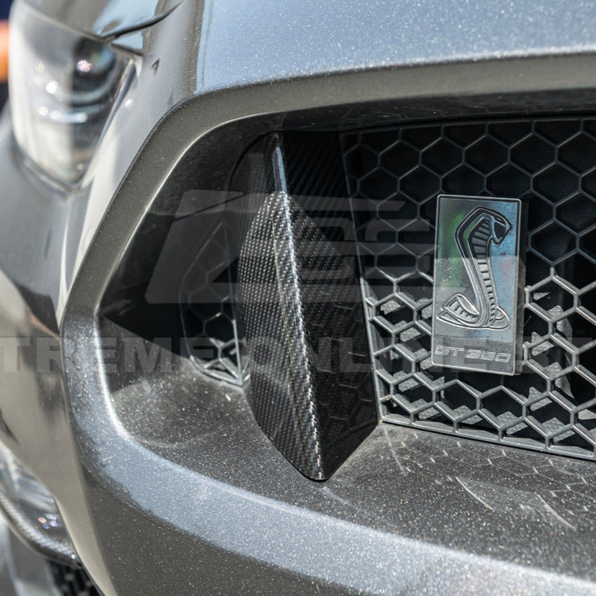 2015-20 Ford Mustang Shelby GT350 DRY Carbon Fiber Front Upper Grille Inserts Pair image 10