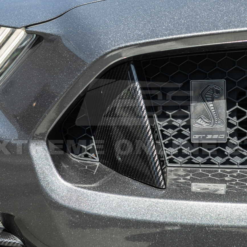 2015-20 Ford Mustang Shelby GT350 DRY Carbon Fiber Front Upper Grille Inserts Pair image 12