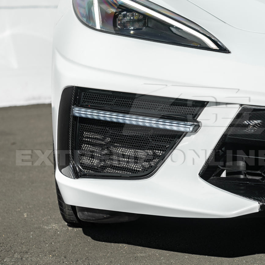 2020-Up Corvette C8 DRY CARBON FIBER Sequential LED DRL Light Bar Bezel Insert image 8