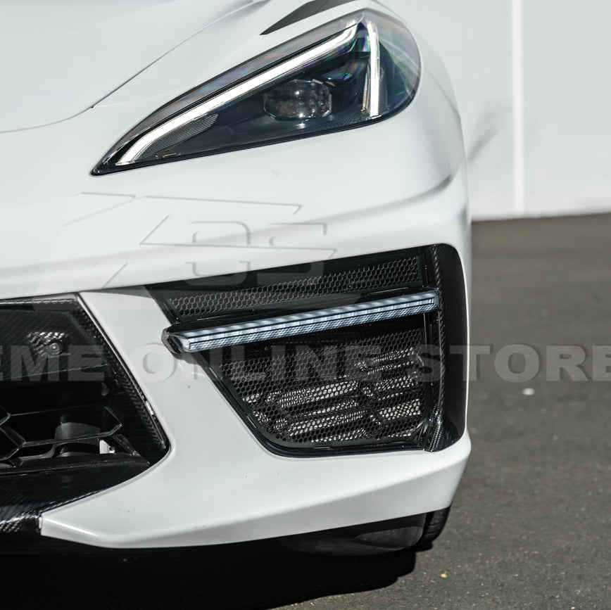 2020-Up Corvette C8 DRY CARBON FIBER Sequential LED DRL Light Bar Bezel Insert image 11