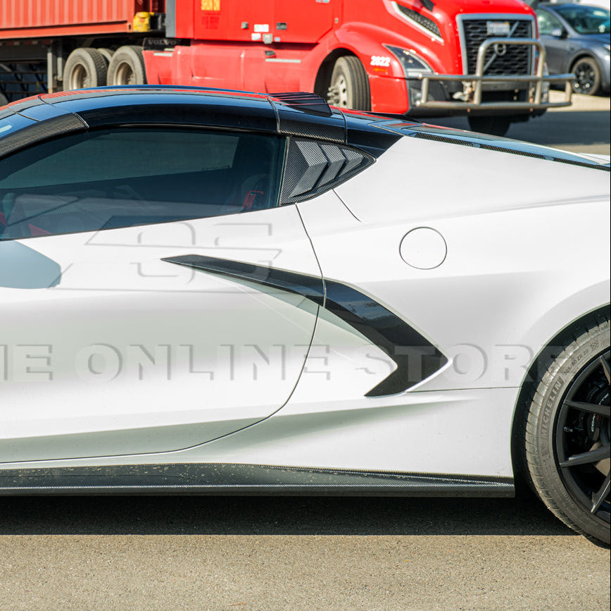 2020-Up Corvette C8 DRY Carbon Fiber Side Quarter Window Louver Sun Shade Cover image 5