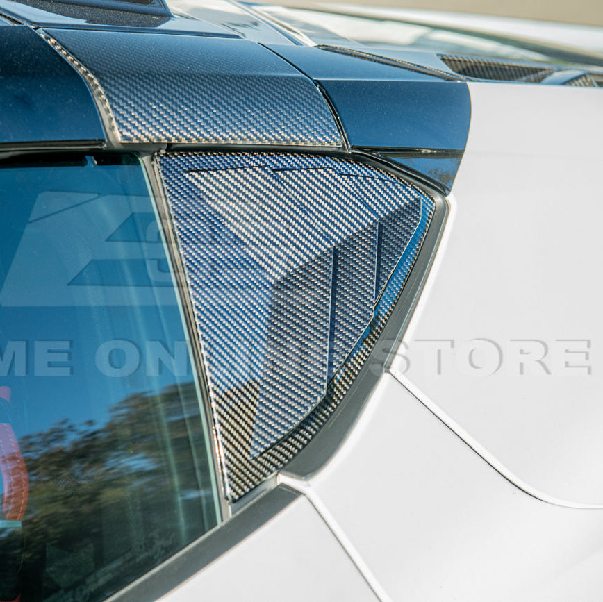 2020-Up Corvette C8 DRY Carbon Fiber Side Quarter Window Louver Sun Shade Cover image 9
