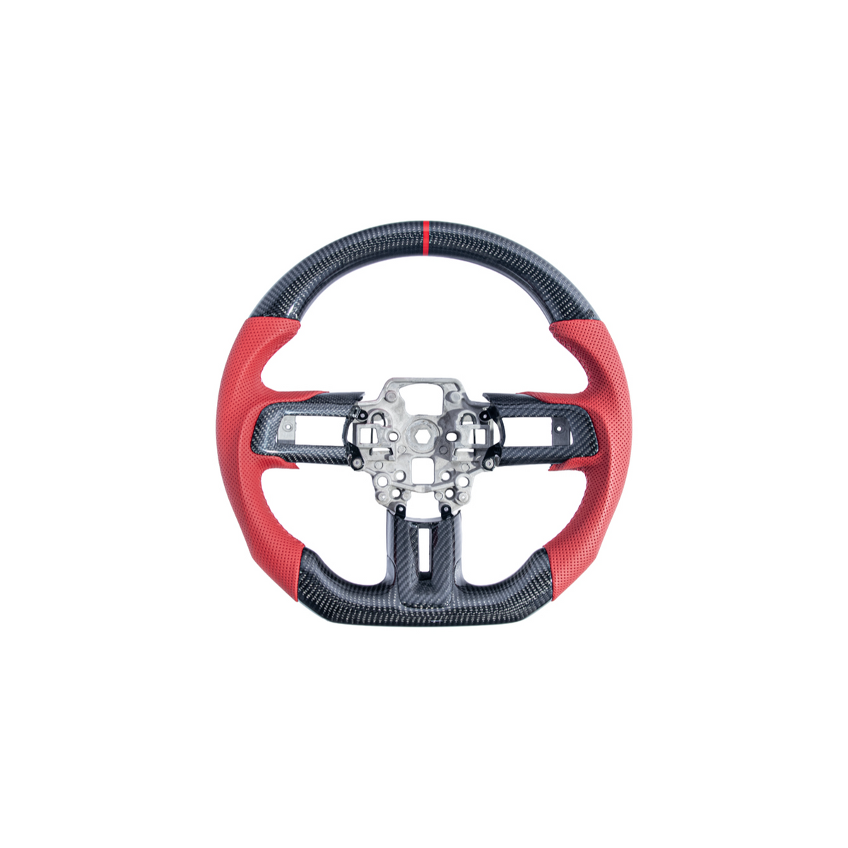 2015-23 Mustang Red Leather Red Stitching Carbon Fiber Steering Wheel image 3