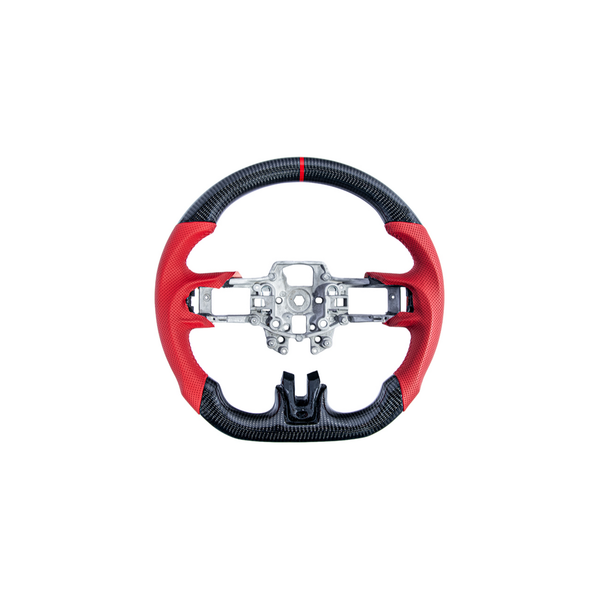 2015-23 Mustang Red Leather Red Stitching Carbon Fiber Steering Wheel image 1