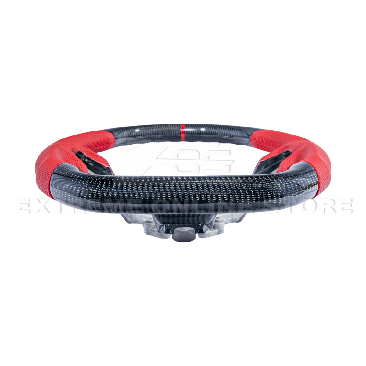 2015-23 Mustang Red Leather Red Stitching Carbon Fiber Steering Wheel image 4