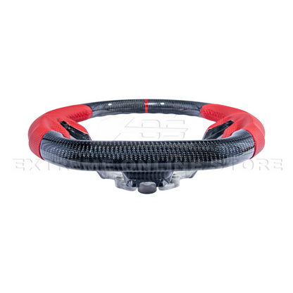 2015-23 Mustang Red Leather Red Stitching Carbon Fiber Steering Wheel image 4