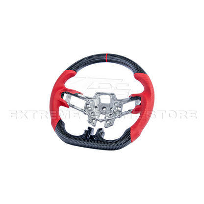 2015-23 Mustang Red Leather Red Stitching Carbon Fiber Steering Wheel image 7