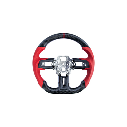 2015-23 Mustang Red Leather Red Stitching Carbon Fiber Steering Wheel image 2