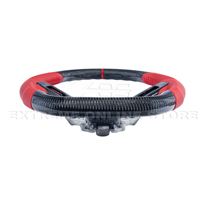 2015-23 Mustang Red Leather Red Stitching Carbon Fiber Steering Wheel image 9