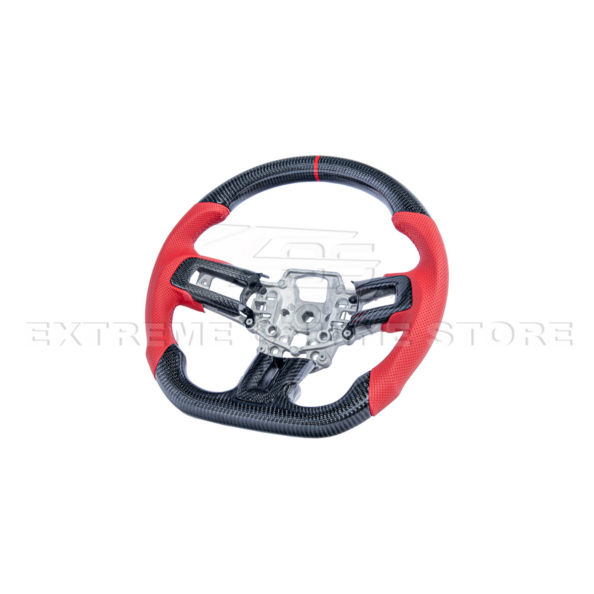 2015-23 Mustang Red Leather Red Stitching Carbon Fiber Steering Wheel image 12