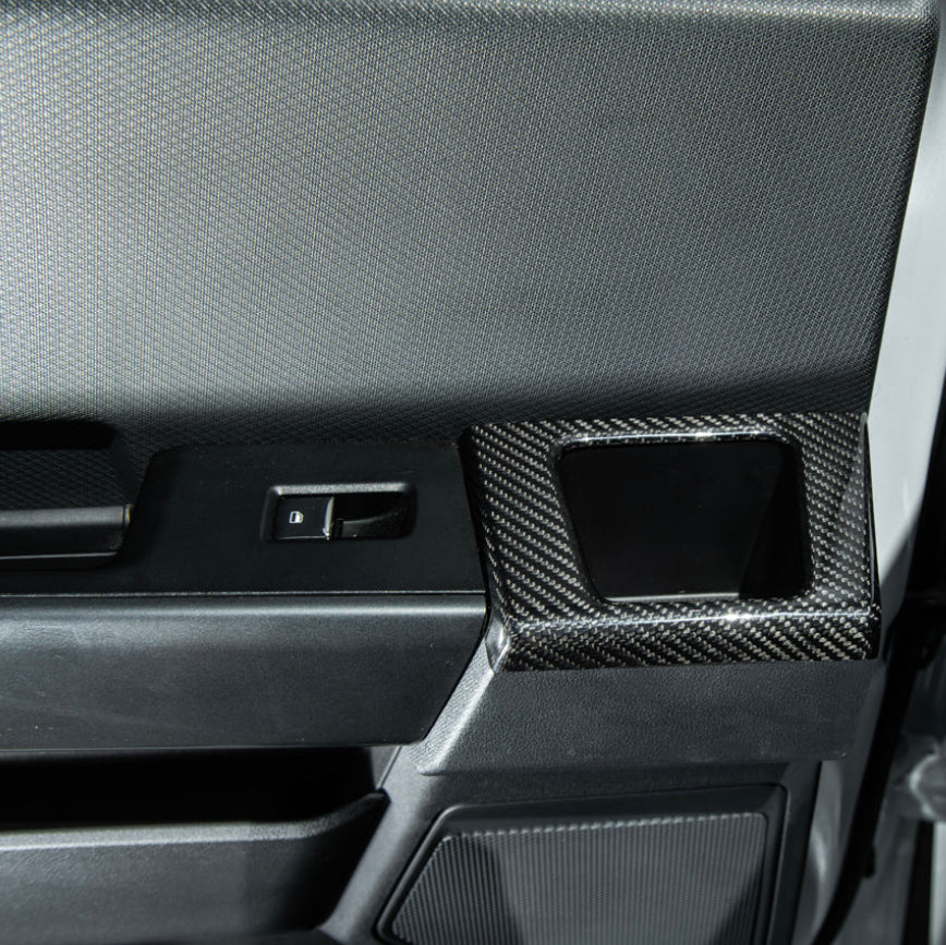 2021-2026 Ford F-150 / F-150 Lightning Dry Carbon Fiber Rear Door Side Storage Cup Holder Cover Overlays image 5