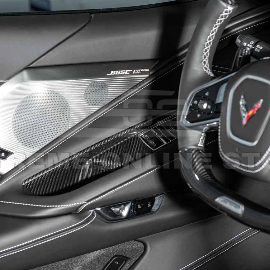 Corvette C8 Coupe DRY CARBON FIBER Side Window Switch Control Panel Cover image 4