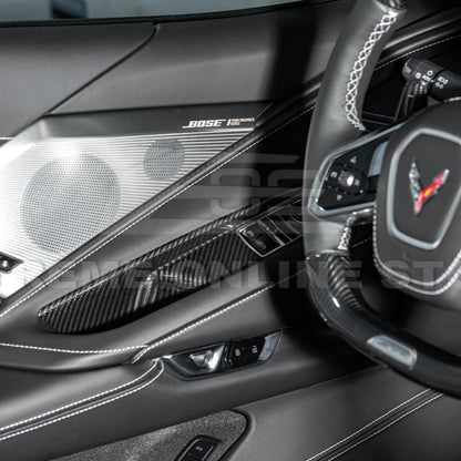Corvette C8 Coupe DRY CARBON FIBER Side Window Switch Control Panel Cover image 4
