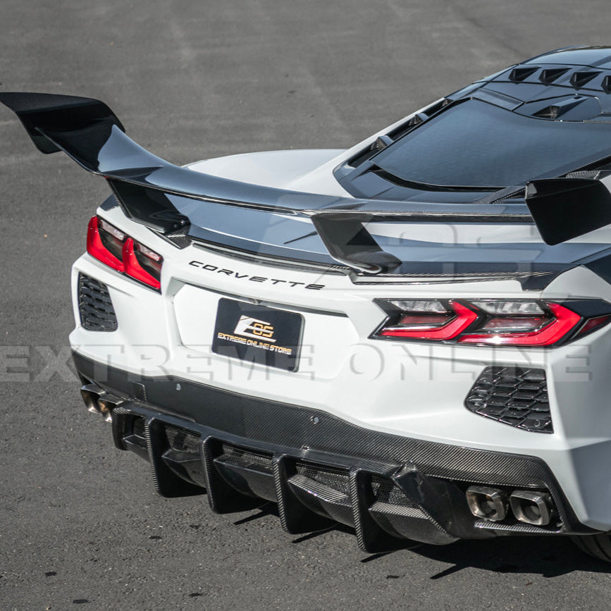 Corvette C8 ZR1 Style DRY CARBON FIBER Rear High Wing Spoiler Bracket image 45