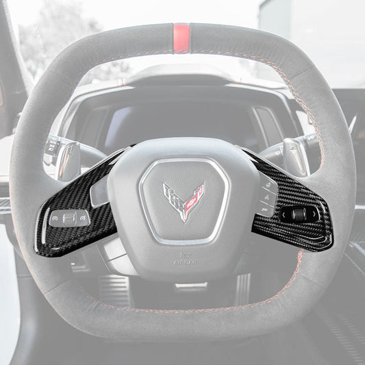 Corvette C8 DRY CARBON FIBER Steering Wheel Trim Cover image 1