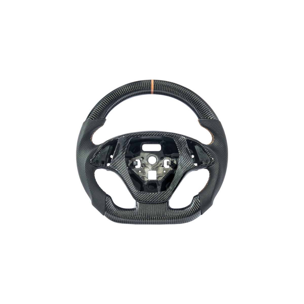 Chevrolet Corvette C7 Black Leather Orange Stitching Carbon Fiber Steering Wheel image 1