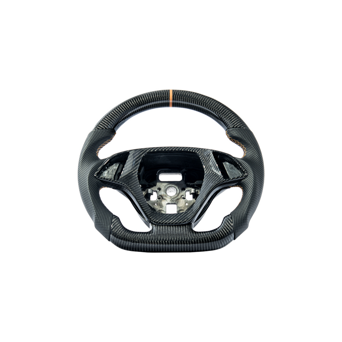 Chevrolet Corvette C7 Black Leather Orange Stitching Carbon Fiber Steering Wheel image 2
