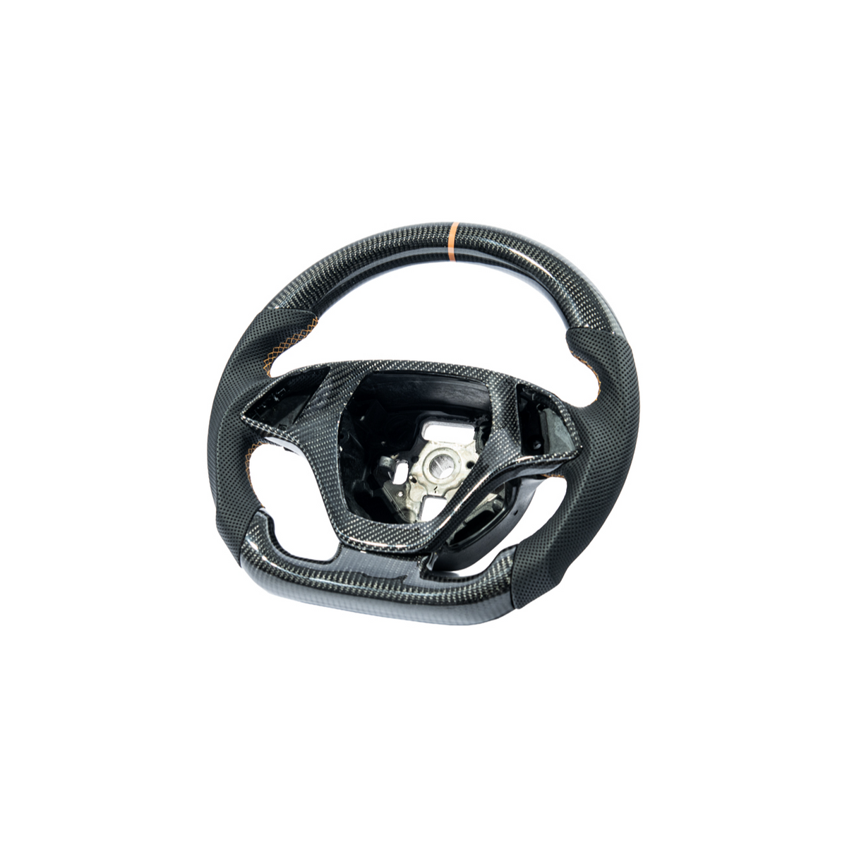 Chevrolet Corvette C7 Black Leather Orange Stitching Carbon Fiber Steering Wheel image 3