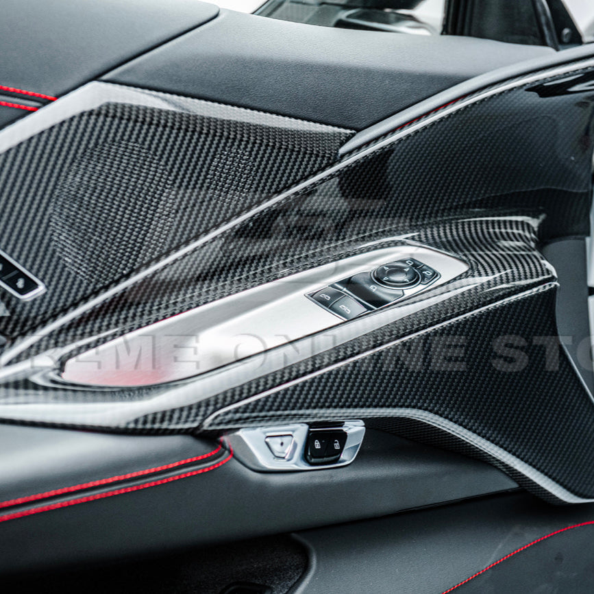 Corvette C8 DRY CARBON FIBER Window Switch Trim & Pillar Panel Cover image 4