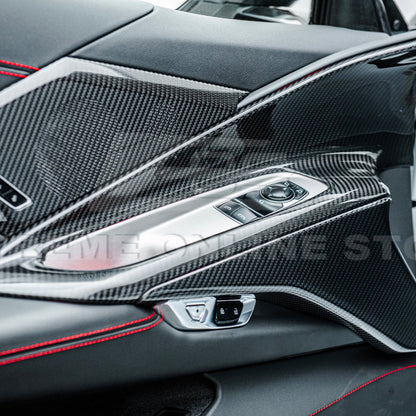 Corvette C8 DRY CARBON FIBER Window Switch Trim & Pillar Panel Cover image 4