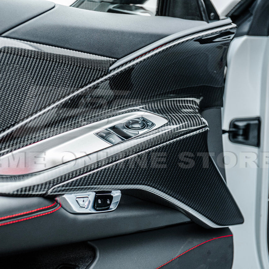Corvette C8 DRY CARBON FIBER Window Switch Trim & Pillar Panel Cover image 21