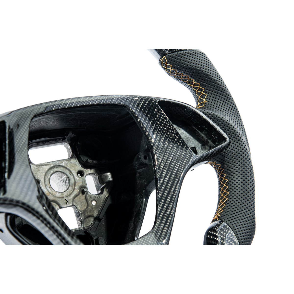 Chevrolet Corvette C7 Black Leather Orange Stitching Carbon Fiber Steering Wheel image 8