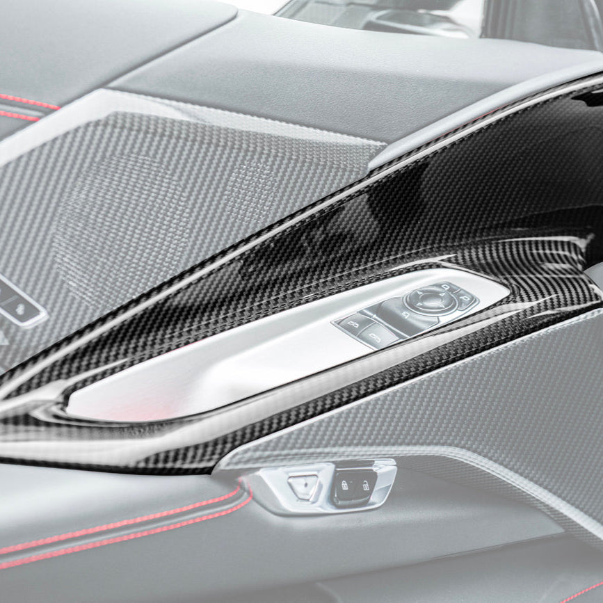 Corvette C8 DRY CARBON FIBER Window Switch Trim & Pillar Panel Cover image 30