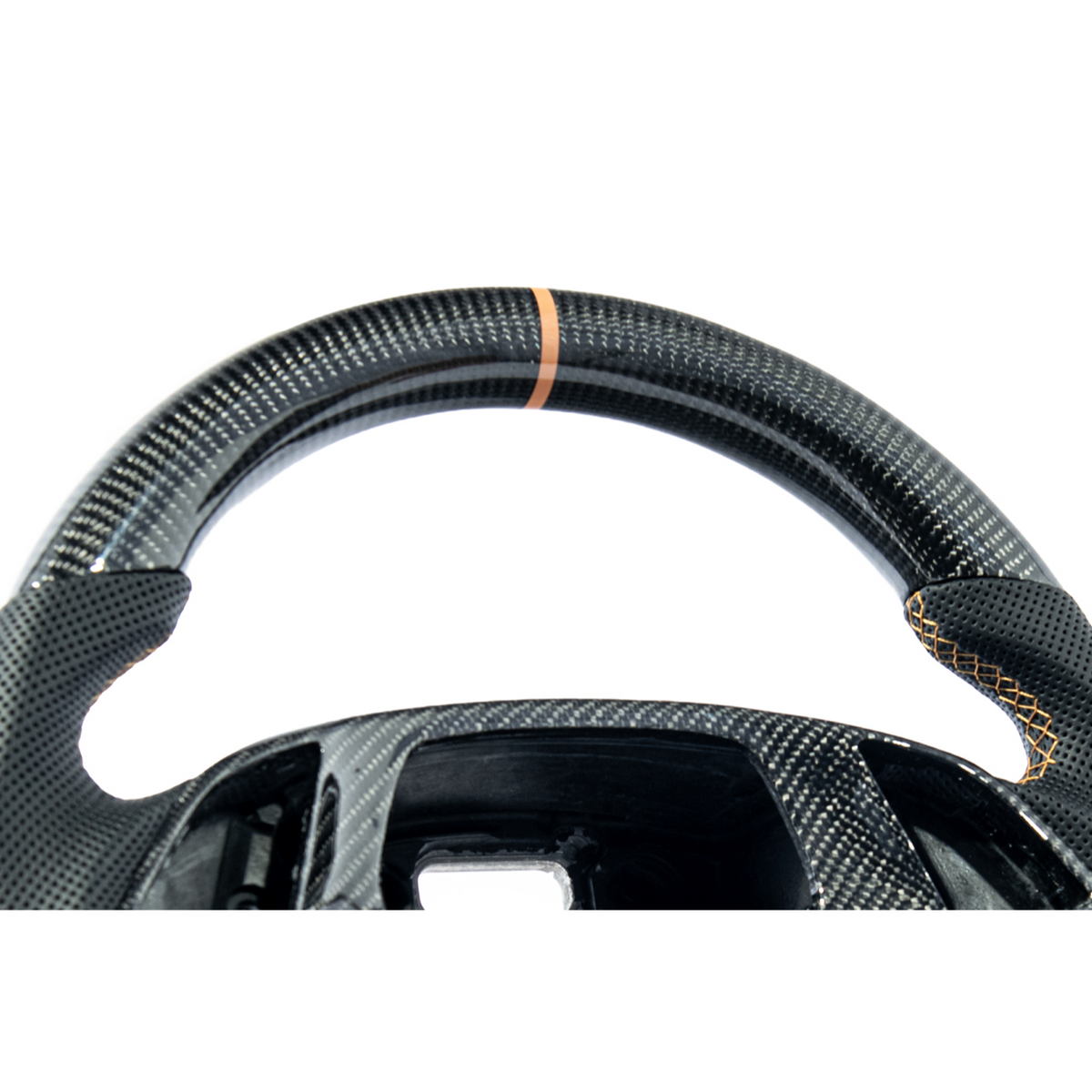 Chevrolet Corvette C7 Black Leather Orange Stitching Carbon Fiber Steering Wheel image 9