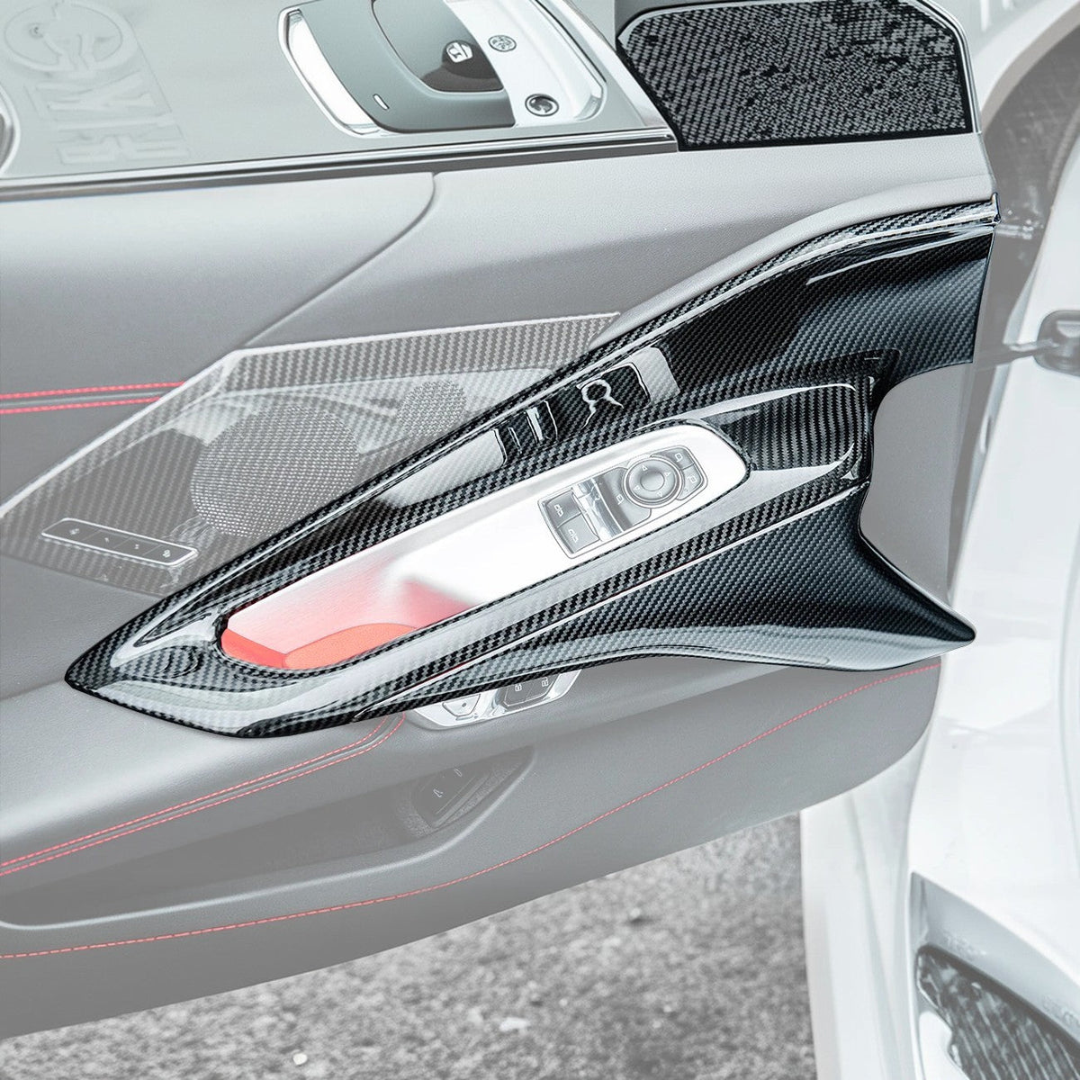 Corvette C8 DRY CARBON FIBER Window Switch Trim & Pillar Panel Cover image 3