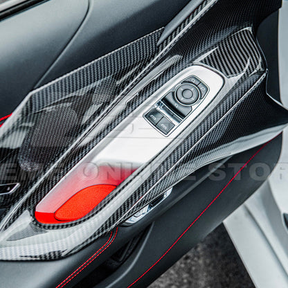 Corvette C8 DRY CARBON FIBER Window Switch Trim & Pillar Panel Cover image 5