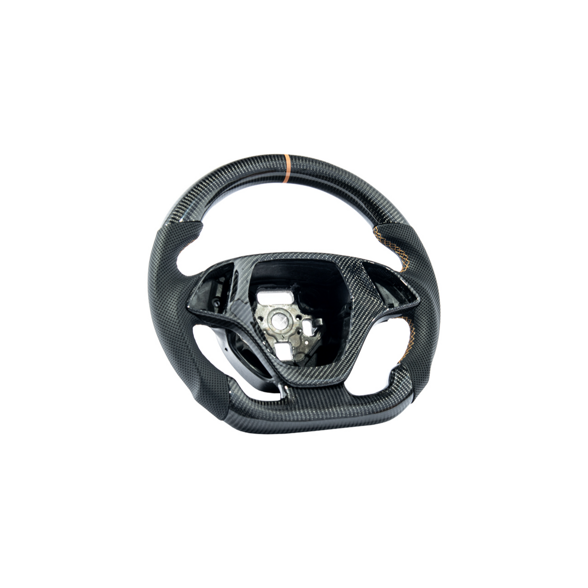 Chevrolet Corvette C7 Black Leather Orange Stitching Carbon Fiber Steering Wheel image 4
