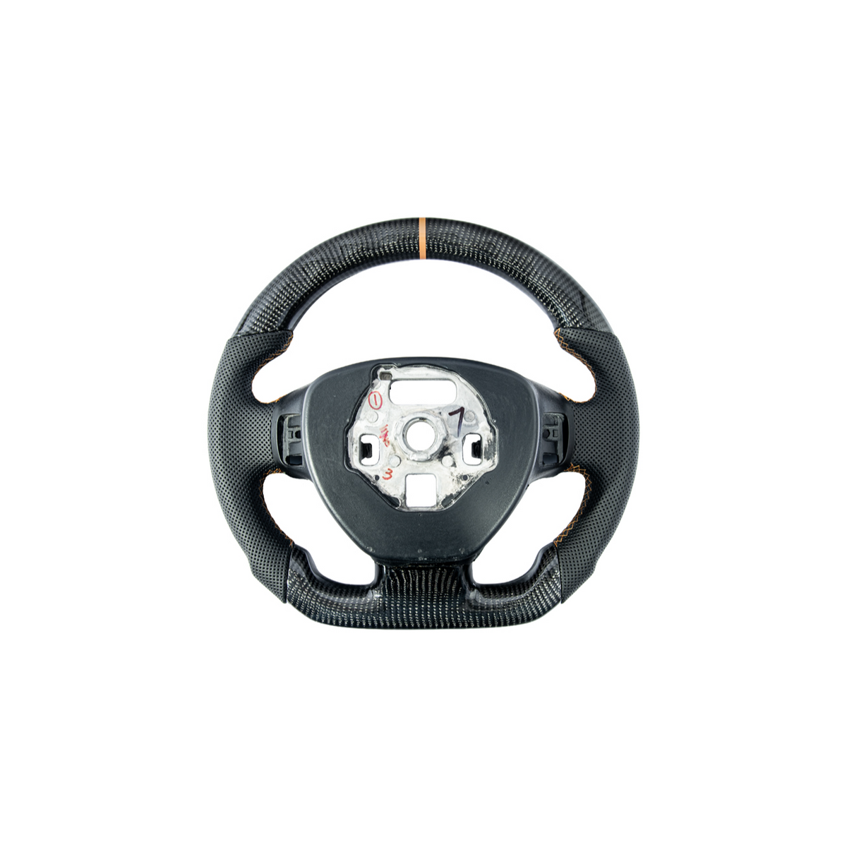 Chevrolet Corvette C7 Black Leather Orange Stitching Carbon Fiber Steering Wheel image 5