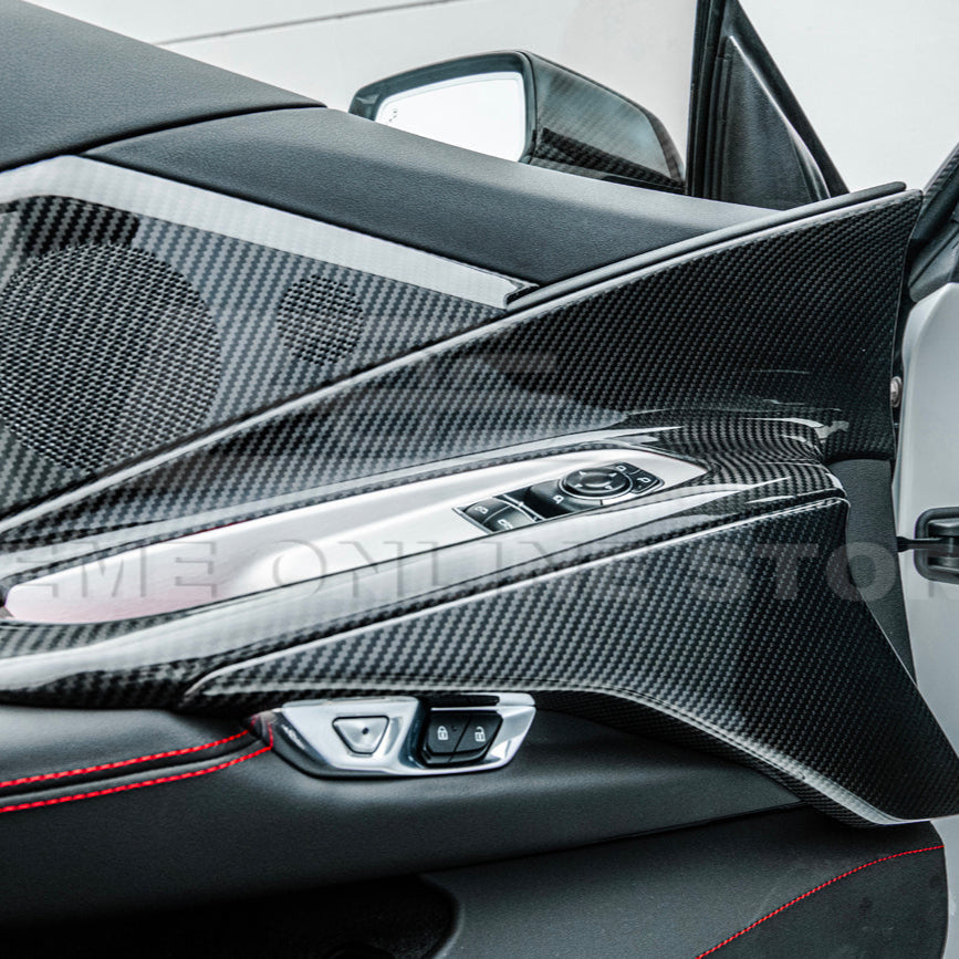 Corvette C8 DRY CARBON FIBER Window Switch Trim & Pillar Panel Cover image 8