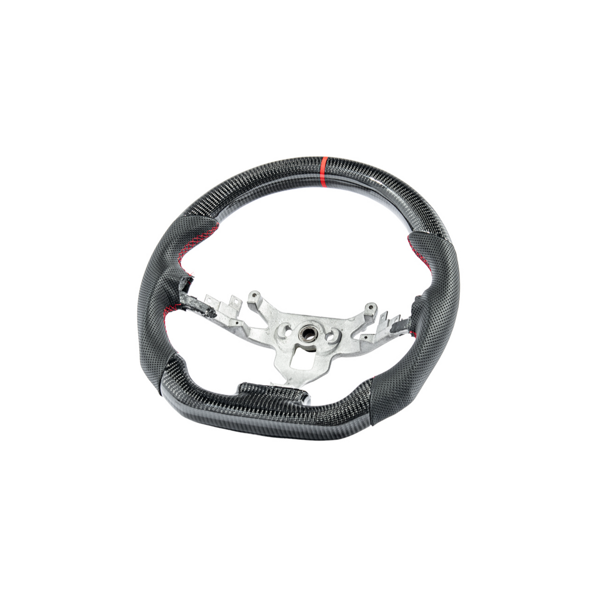 2006-13 Corvette C6 CARBON FIBER Perforated Leather Red Stripe Steering Wheel image 4