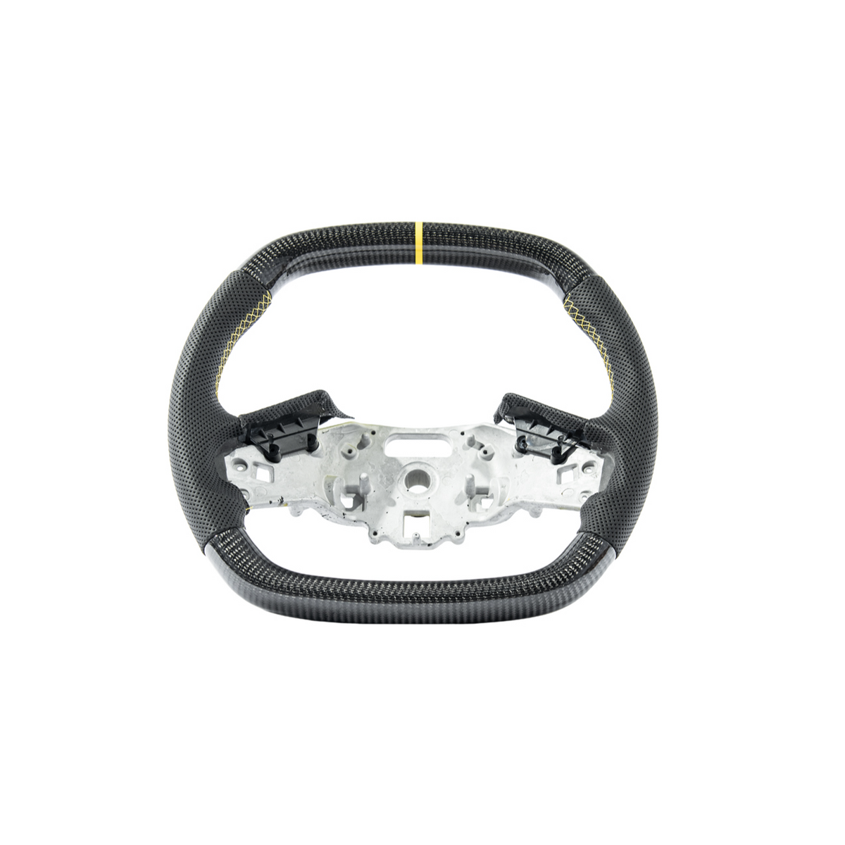 Corvette C8 Carbon Fiber Steering Wheel Black Perforated Leather YELLOW Stitching YELLOW Stripe image 2