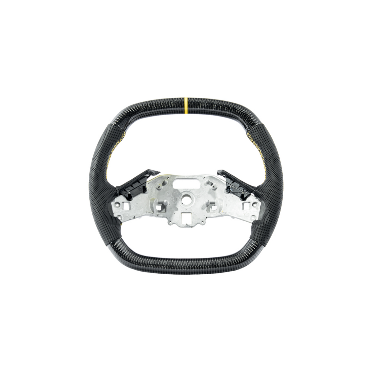 Corvette C8 Carbon Fiber Steering Wheel Black Perforated Leather YELLOW Stitching YELLOW Stripe image 1