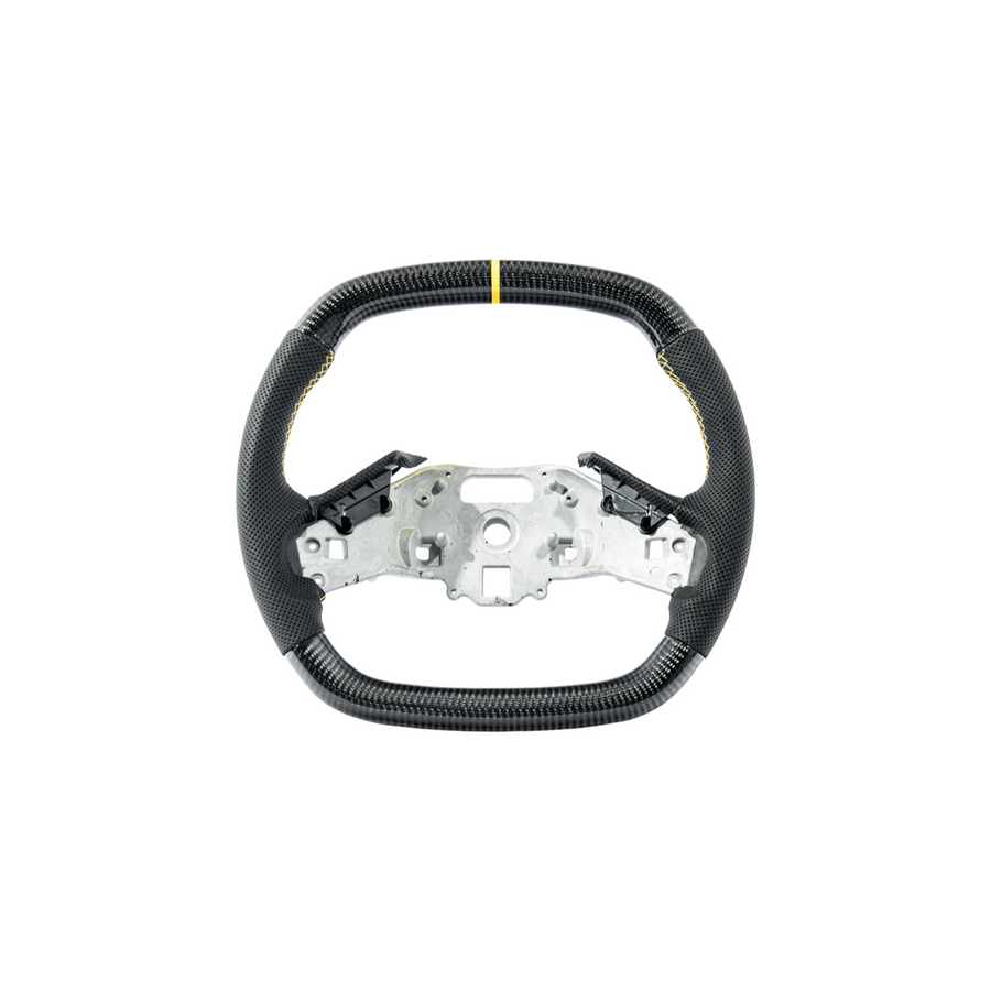 Corvette C8 Carbon Fiber Steering Wheel Black Perforated Leather YELLOW Stitching YELLOW Stripe image 1