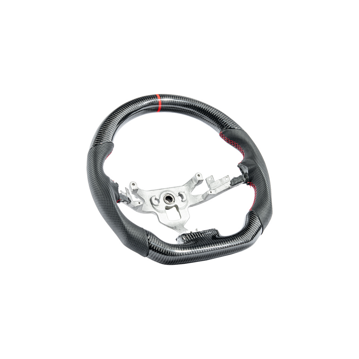 2006-13 Corvette C6 CARBON FIBER Perforated Leather Red Stripe Steering Wheel image 3