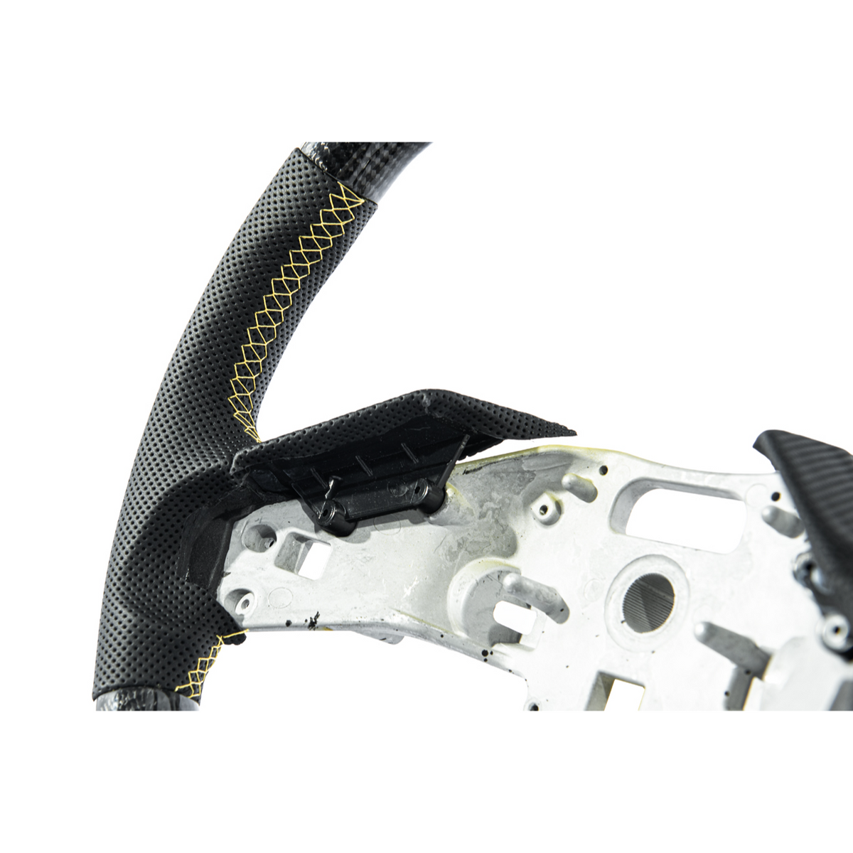 Corvette C8 Carbon Fiber Steering Wheel Black Perforated Leather YELLOW Stitching YELLOW Stripe image 9