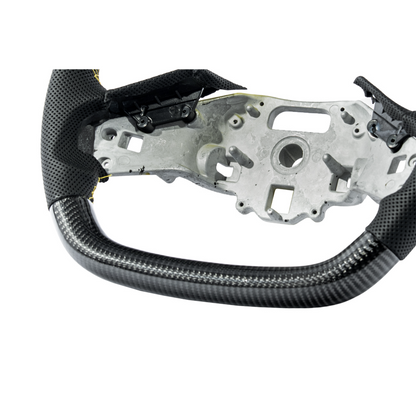 Corvette C8 Carbon Fiber Steering Wheel Black Perforated Leather YELLOW Stitching YELLOW Stripe image 11