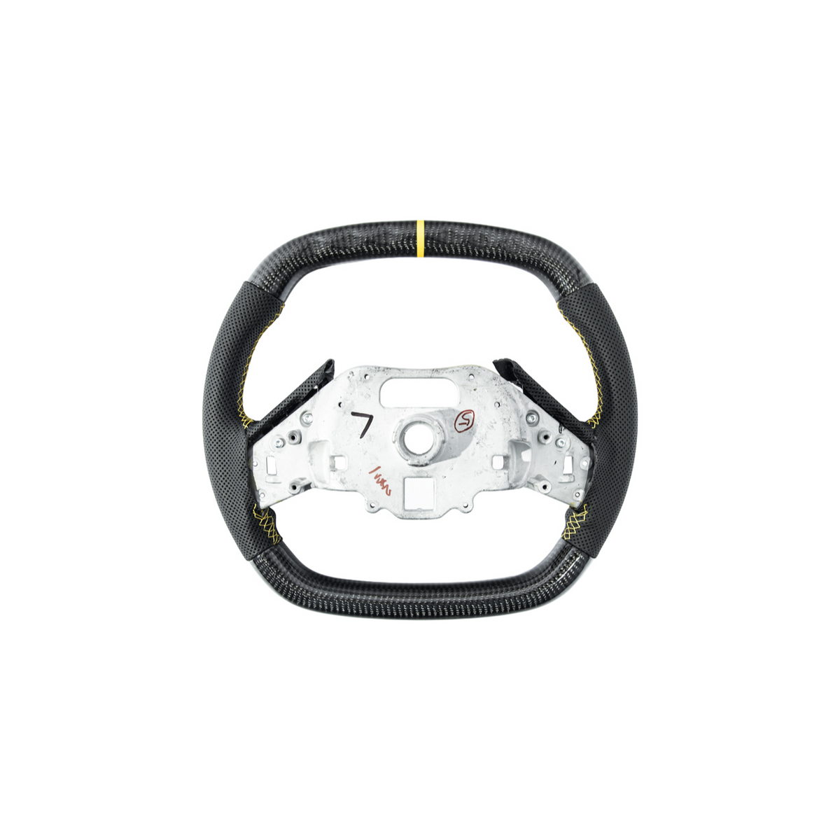 Corvette C8 Carbon Fiber Steering Wheel Black Perforated Leather YELLOW Stitching YELLOW Stripe image 5