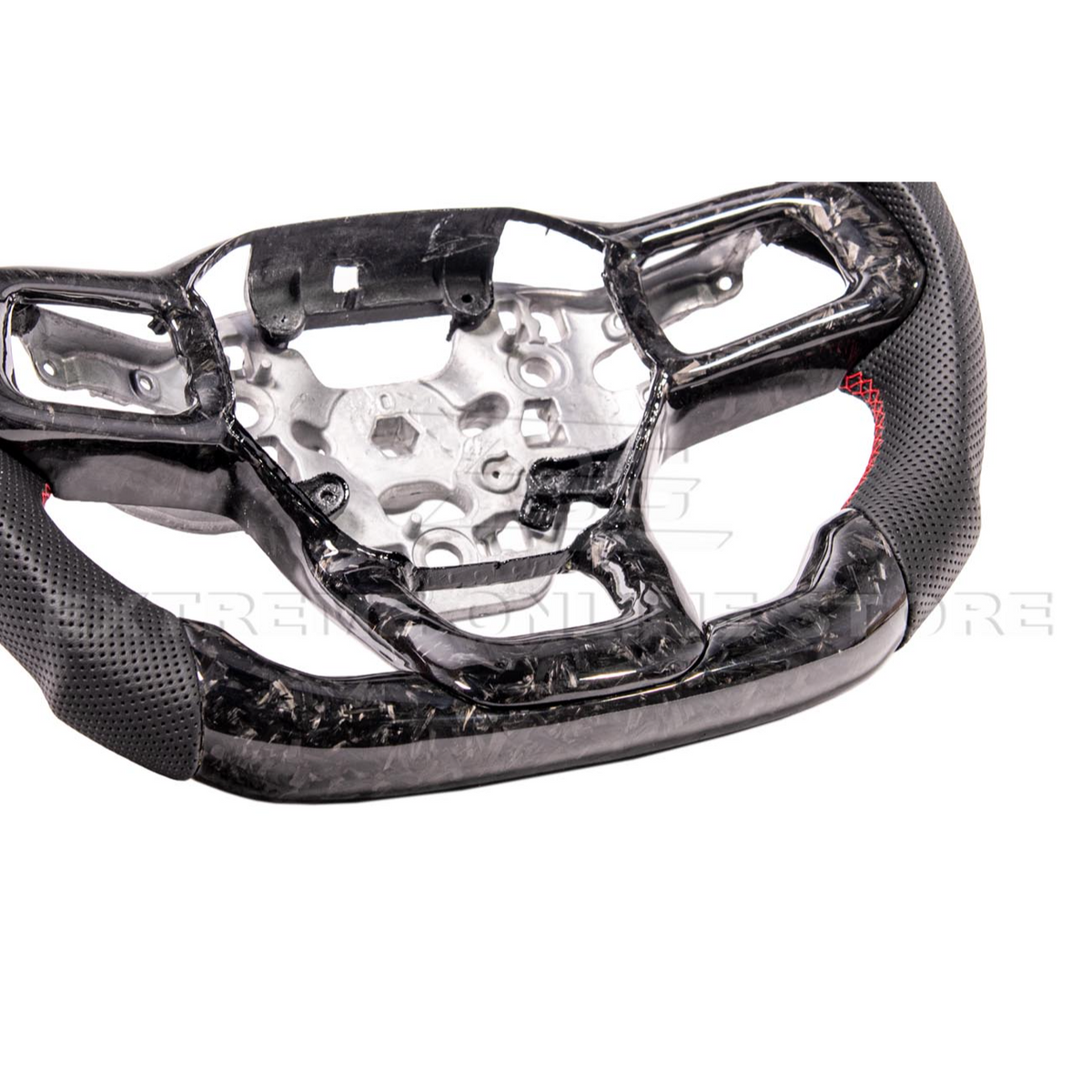 2024-Up Ford Mustang Forged CARBON FIBER Perforated Leather Red Stripe Steering Wheel image 19