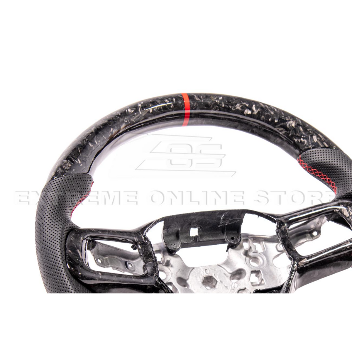 2024-Up Ford Mustang Forged CARBON FIBER Perforated Leather Red Stripe Steering Wheel image 18